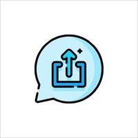 A blue speech bubble with an arrow pointing up vector