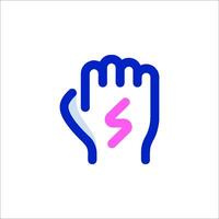 A pink and blue hand with a lightning bolt on it vector