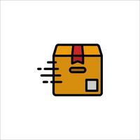 A box with a red ribbon on it is shown in a flat line vector