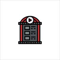 A movie theater icon with a red and black background vector