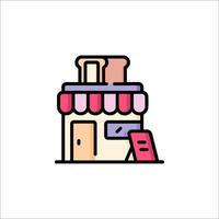 A small store with a sign on it vector