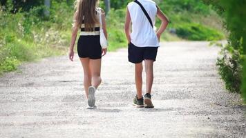 Couple Walking Path Summer - Two people walking on a gravel path in a summer setting. video