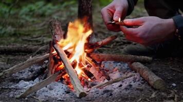 Starting a Small Fire in Survival Situation with Sticks and Kindling video