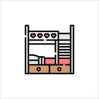 A bed with a chest of drawers and a heart vector