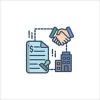 A handshake and a document are shown on a white background vector