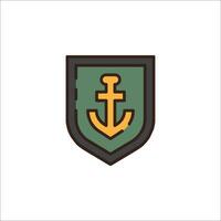 An anchor on a green shield with a yellow border vector