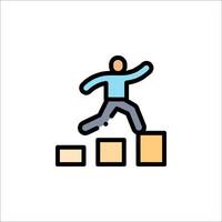 A man is climbing up a ladder on a box icon vector