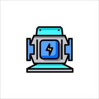 A blue and gray icon of a computer with a lightning bolt vector