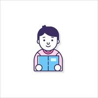 A boy reading a book icon vector