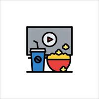 A movie and popcorn icon on a white background vector