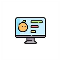 A computer monitor with an orange on it vector