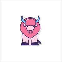 A pink cow with horns on a white background vector