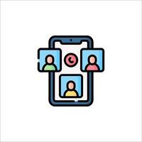 A phone with people on it and a call icon vector