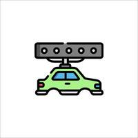 Car with a camera on top of it, flat line icon vector