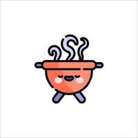 A cartoon cauldron with a face on it vector