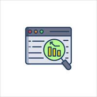A magnifying glass icon with a bar chart vector
