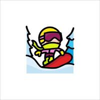 A cartoon snowboarder is riding down a hill vector