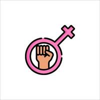 A pink female symbol with a fist in it vector