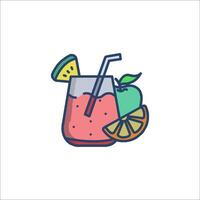 A drink with fruit and a slice of lemon vector