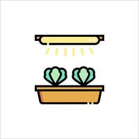 A plant growing in a pot with a light shining on it vector