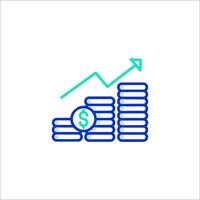 A blue line icon of a stack of money and an arrow vector