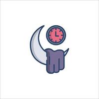 A crescent with a clock on it vector