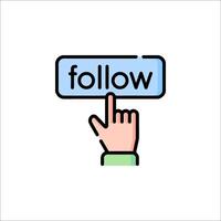 A hand is pressing a button with the word follow vector