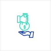 A hand holding a bag of money and a hand giving it to someone vector