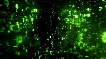 An abstract digital matrix background featuring floating numbers and particles in various shades of green. video