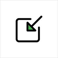 A green arrow pointing at a square icon vector