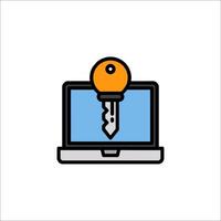 A laptop with a key on it and a lock icon vector