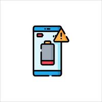 A phone with a battery icon and a warning sign vector