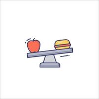 A hamburger and apple on a scale vector