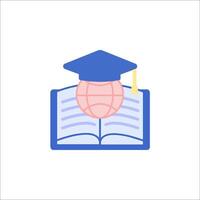 A globe and a graduation cap on top of an open book vector