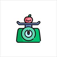 A cartoon apple on a scale with a green sticker vector