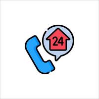 A phone call icon with a house and 24 hours vector
