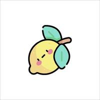 A cute lemon with a green leaf on it vector