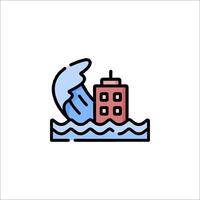 A building in the water with a wave coming in vector