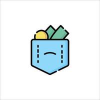 A pocket with money inside it, with a sad face vector