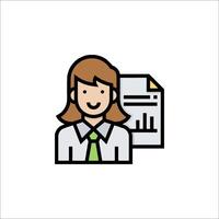A woman with a business card icon vector