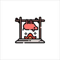 A pig hanging from a pole with a sign that says pig vector