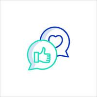 Two speech bubbles with a thumbs up and heart vector