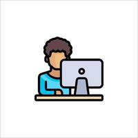 A man sitting at a computer screen with a monitor vector
