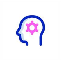 A blue and pink icon of a person's head with a gear in the middle vector