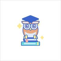 An owl wearing a graduation cap sits on top of books vector
