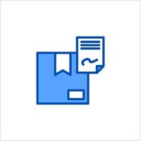 A blue box with a paper and a pen icon vector