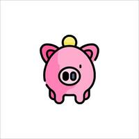 A pink pig with a gold coin on its head vector