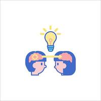 Two people are looking at each other with a light bulb above their heads vector