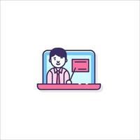 A man in a suit is sitting at a computer vector