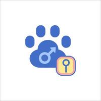A blue cloud with a paw and a key icon vector